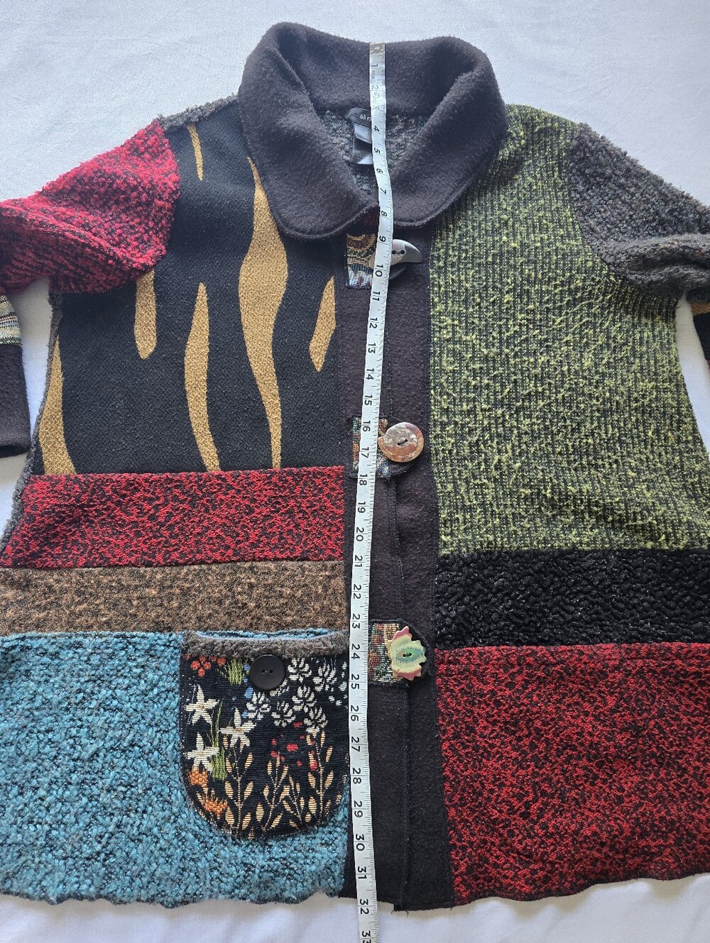 Ali Miles Multicolor Patchwork Light Weight Cardigan Sweater Floral Pocket XL - Picture 7 of 16